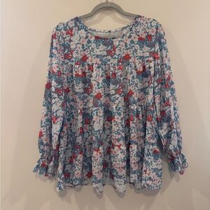 Teal and Pink Floral Long sleeve blouse!